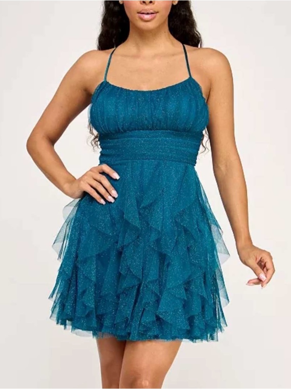Old Navy Teal Sparkle Ruffle Mini Dress